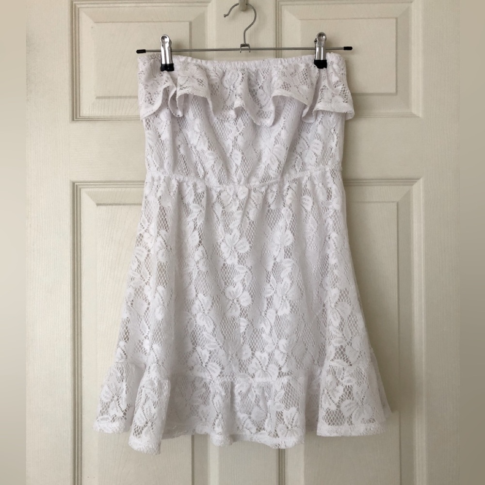 Wet Seal Strapless Lace Mini Dress White Size Large